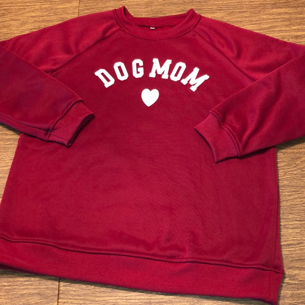 Fleece Lined Dog Mom Red Pullover Sweatshirt XL